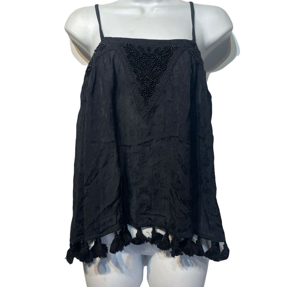 Ecote Urban Outfitters Siberian Black Tassel Beaded Strappy Tank Top Size S